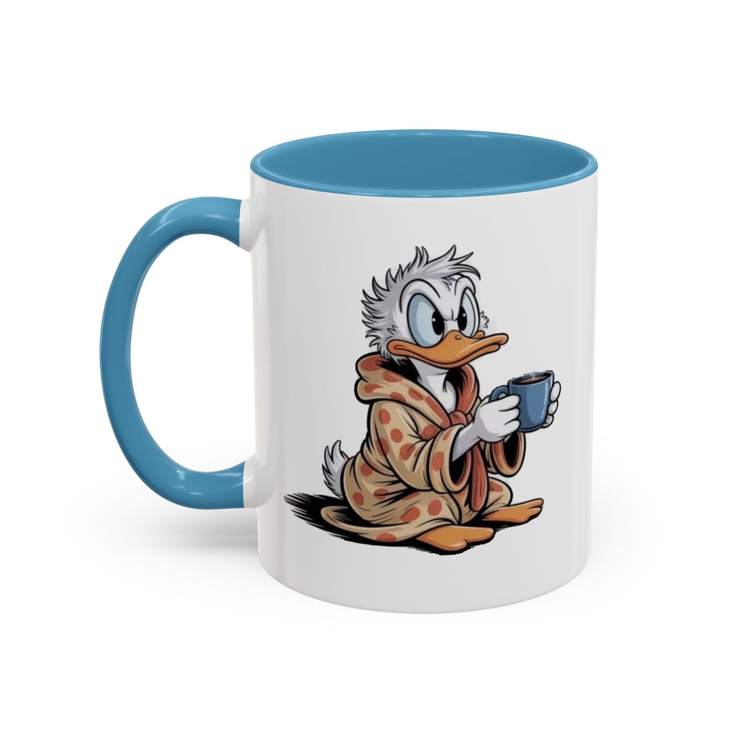 Cozy Duck Coffee Mug – Cute Duck in Robe Holding Mug Accent Coffee Cup