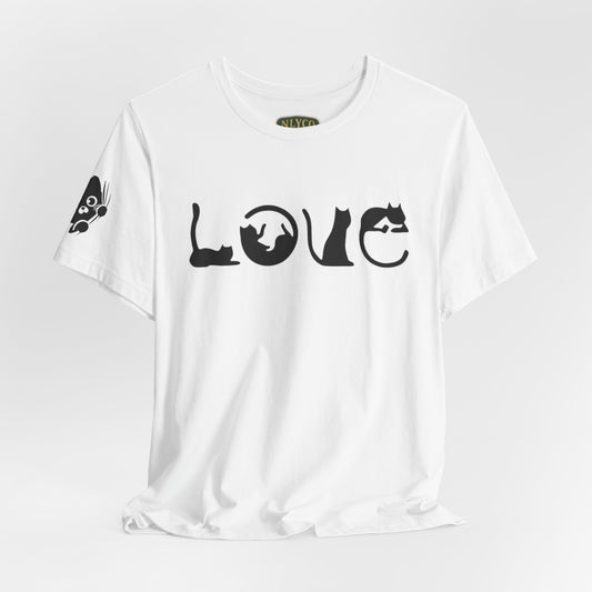 Cat "LOVE" Graphic Tee — Cute Cat Silhouette Shirt